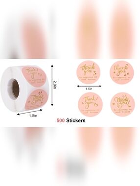 500 Pink Thank You Stickers 1.5" Gold Foil Small Business Packaging Labels Seals
